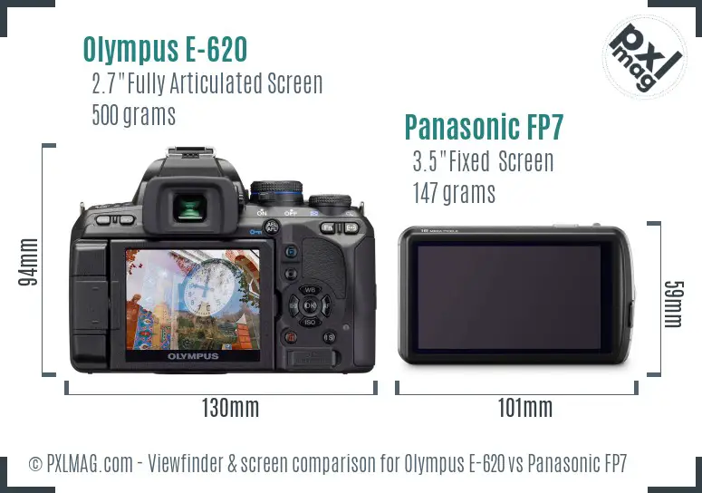 Olympus E-620 vs Panasonic FP7 Screen and Viewfinder comparison