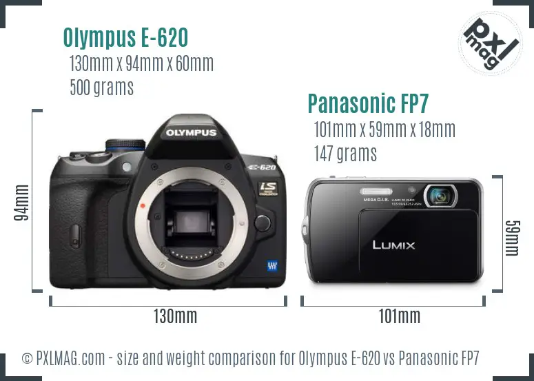 Olympus E-620 vs Panasonic FP7 size comparison