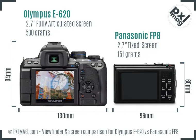 Olympus E-620 vs Panasonic FP8 Screen and Viewfinder comparison