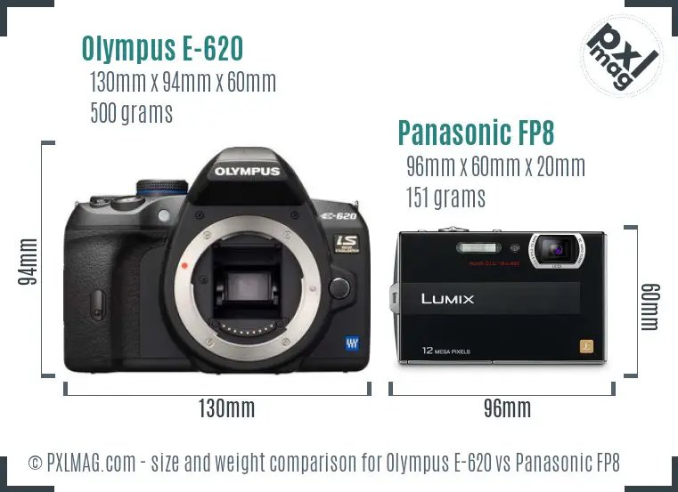 Olympus E-620 vs Panasonic FP8 size comparison