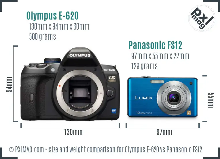 Olympus E-620 vs Panasonic FS12 size comparison