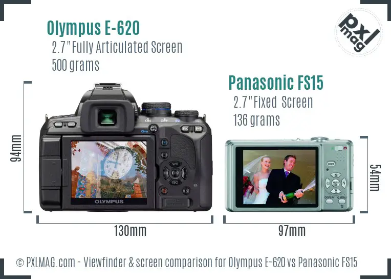 Olympus E-620 vs Panasonic FS15 Screen and Viewfinder comparison