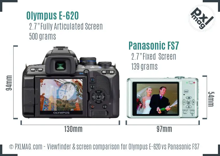 Olympus E-620 vs Panasonic FS7 Screen and Viewfinder comparison