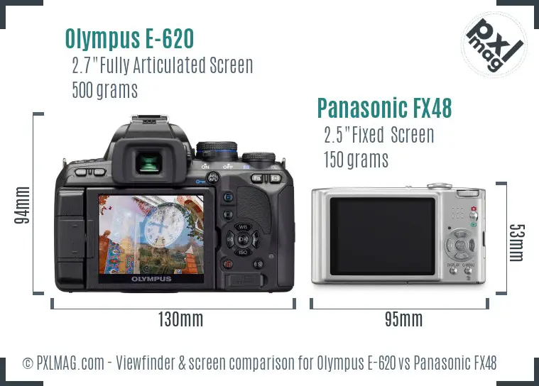 Olympus E-620 vs Panasonic FX48 Screen and Viewfinder comparison