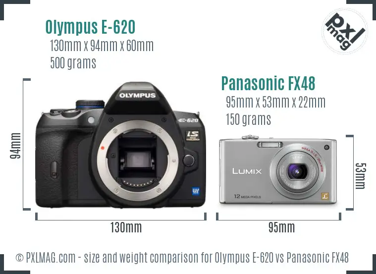 Olympus E-620 vs Panasonic FX48 size comparison