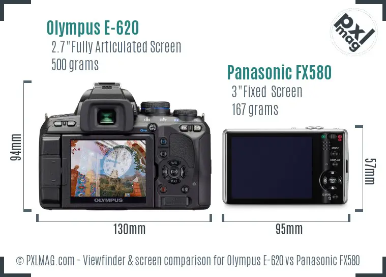 Olympus E-620 vs Panasonic FX580 Screen and Viewfinder comparison