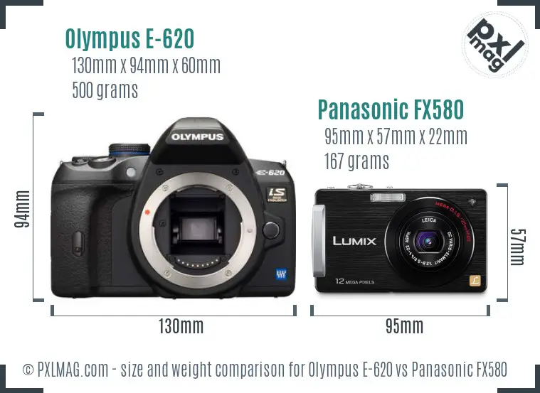 Olympus E-620 vs Panasonic FX580 size comparison