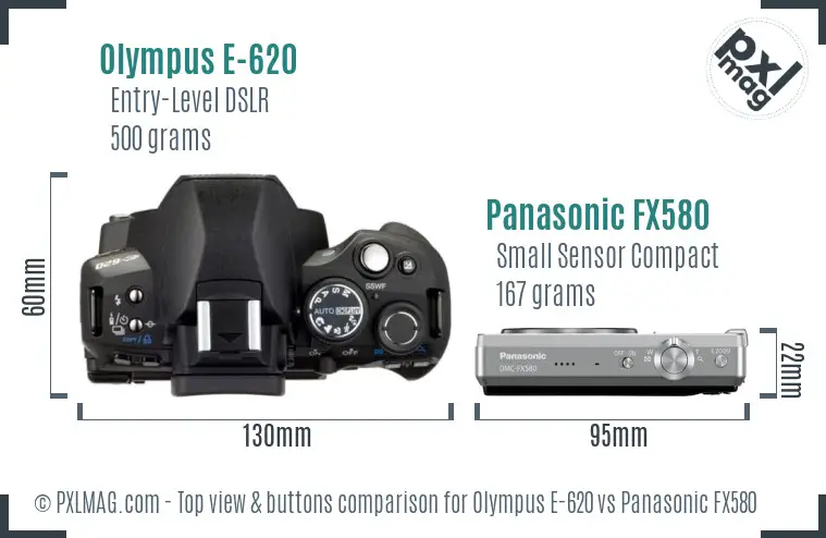 Olympus E-620 vs Panasonic FX580 top view buttons comparison