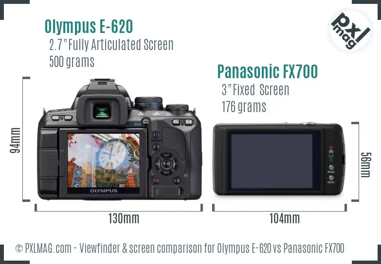 Olympus E-620 vs Panasonic FX700 Screen and Viewfinder comparison