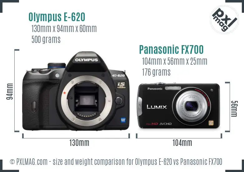 Olympus E-620 vs Panasonic FX700 size comparison