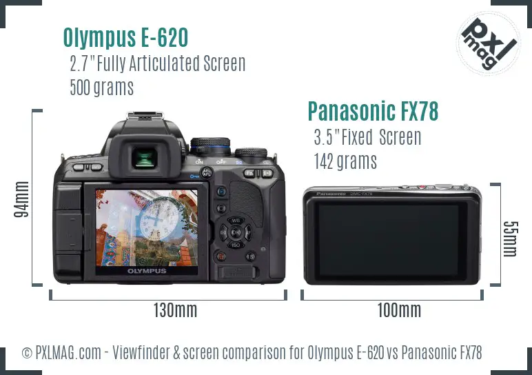Olympus E-620 vs Panasonic FX78 Screen and Viewfinder comparison