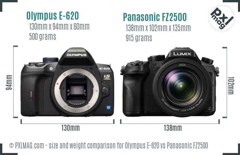 Olympus E-620 vs Panasonic FZ2500 size comparison