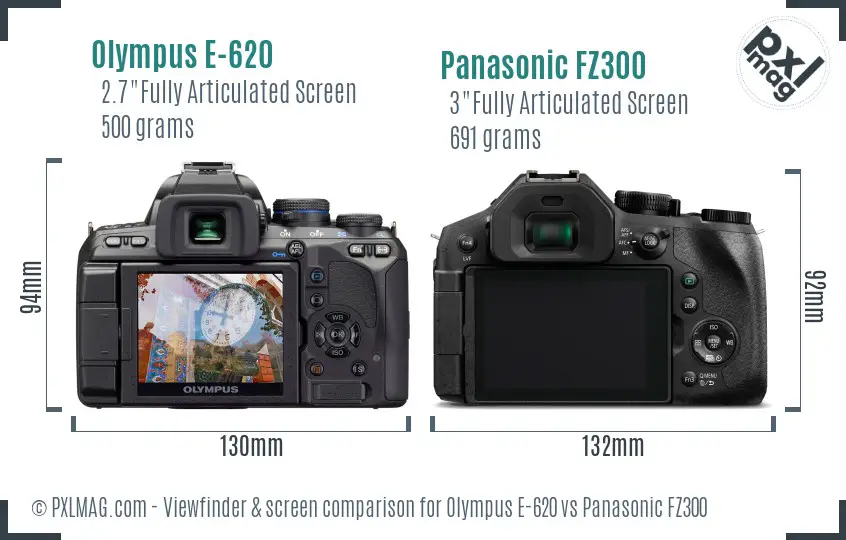 Olympus E-620 vs Panasonic FZ300 Screen and Viewfinder comparison