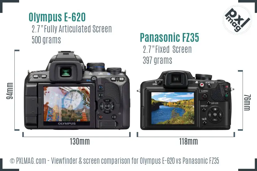 Olympus E-620 vs Panasonic FZ35 Screen and Viewfinder comparison