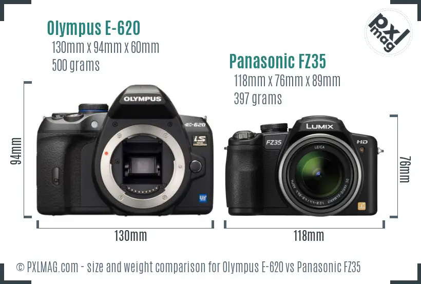 Olympus E-620 vs Panasonic FZ35 size comparison