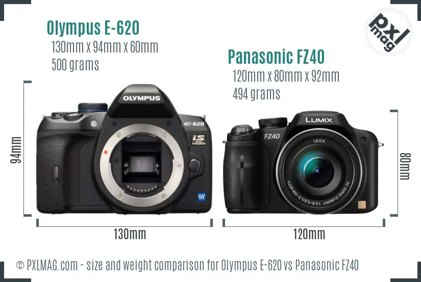 Olympus E-620 vs Panasonic FZ40 size comparison