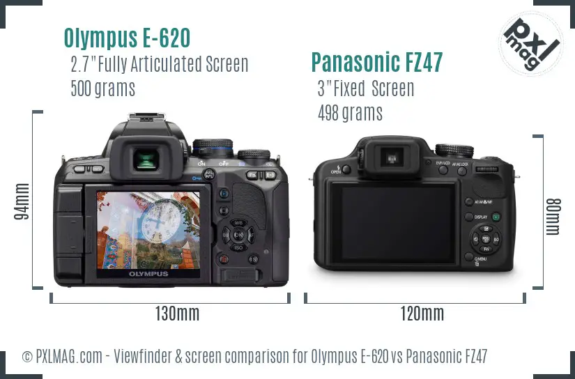 Olympus E-620 vs Panasonic FZ47 Screen and Viewfinder comparison
