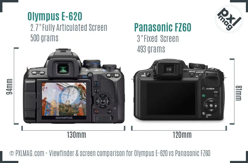 Olympus E-620 vs Panasonic FZ60 Screen and Viewfinder comparison