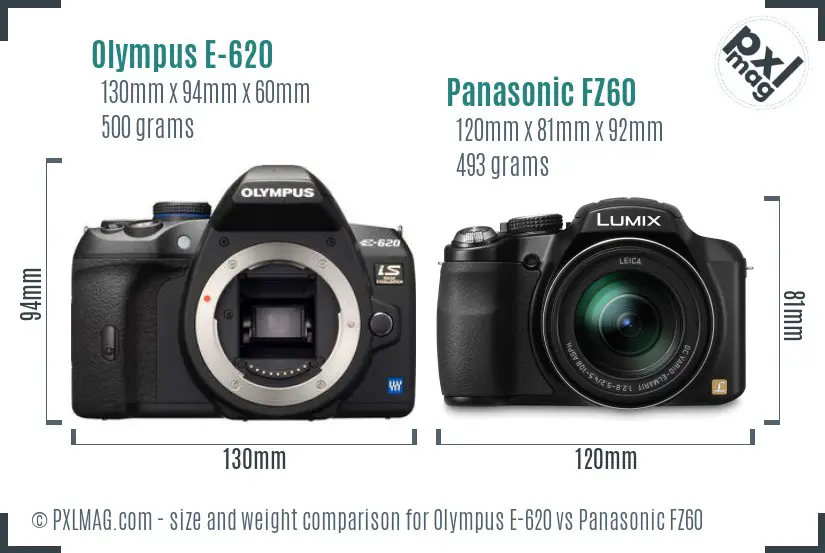 Olympus E-620 vs Panasonic FZ60 size comparison