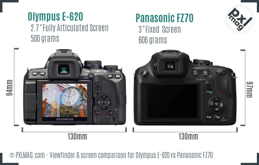 Olympus E-620 vs Panasonic FZ70 Screen and Viewfinder comparison