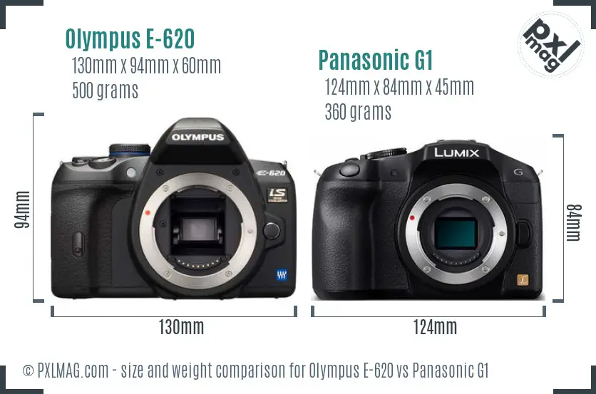 Olympus E-620 vs Panasonic G1 size comparison