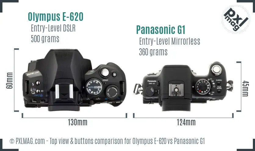 Olympus E-620 vs Panasonic G1 top view buttons comparison