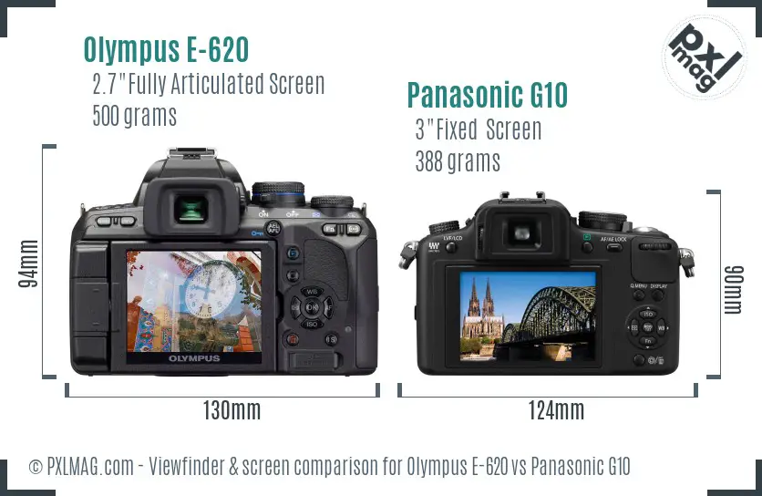 Olympus E-620 vs Panasonic G10 Screen and Viewfinder comparison