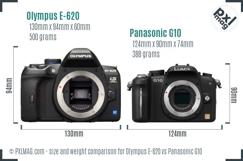 Olympus E-620 vs Panasonic G10 size comparison
