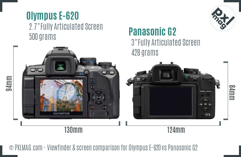 Olympus E-620 vs Panasonic G2 Screen and Viewfinder comparison