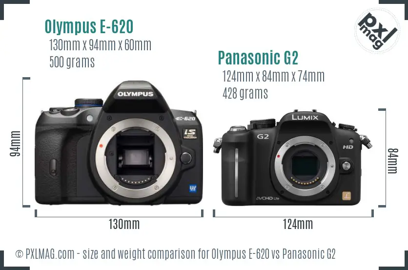 Olympus E-620 vs Panasonic G2 size comparison