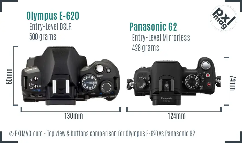 Olympus E-620 vs Panasonic G2 top view buttons comparison