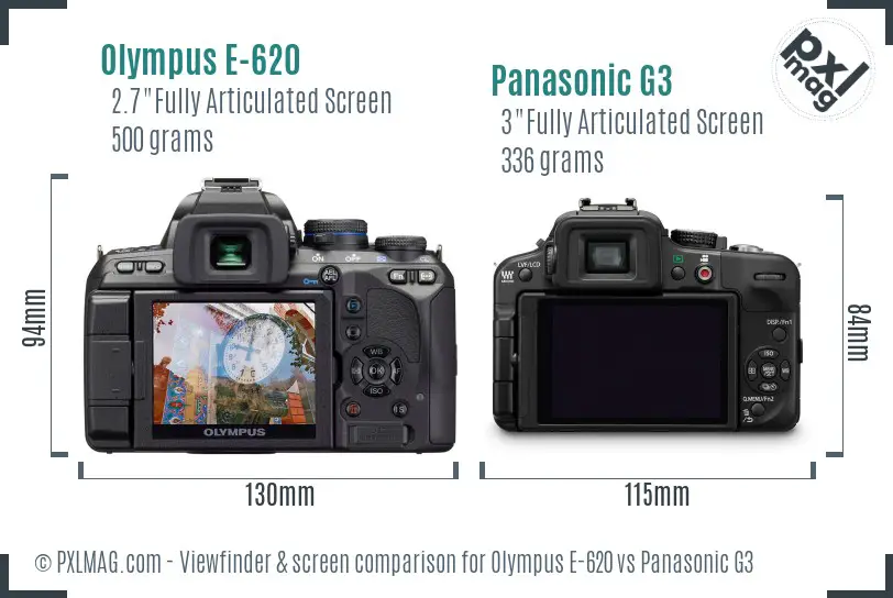 Olympus E-620 vs Panasonic G3 Screen and Viewfinder comparison