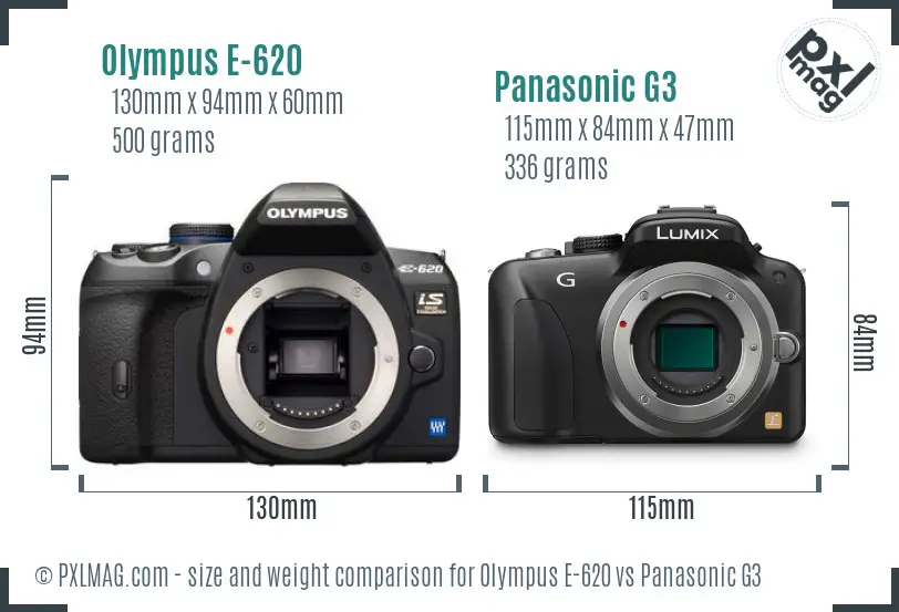 Olympus E-620 vs Panasonic G3 size comparison