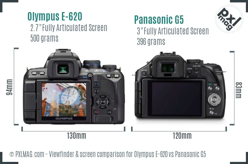 Olympus E-620 vs Panasonic G5 Screen and Viewfinder comparison