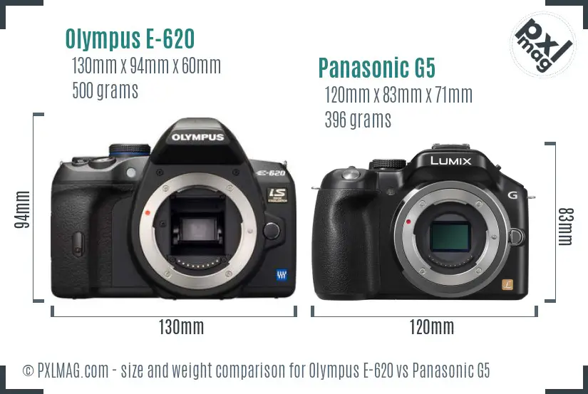 Olympus E-620 vs Panasonic G5 size comparison