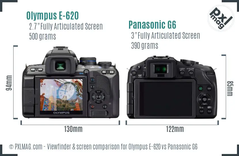 Olympus E-620 vs Panasonic G6 Screen and Viewfinder comparison