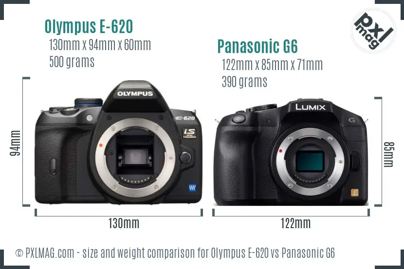 Olympus E-620 vs Panasonic G6 size comparison