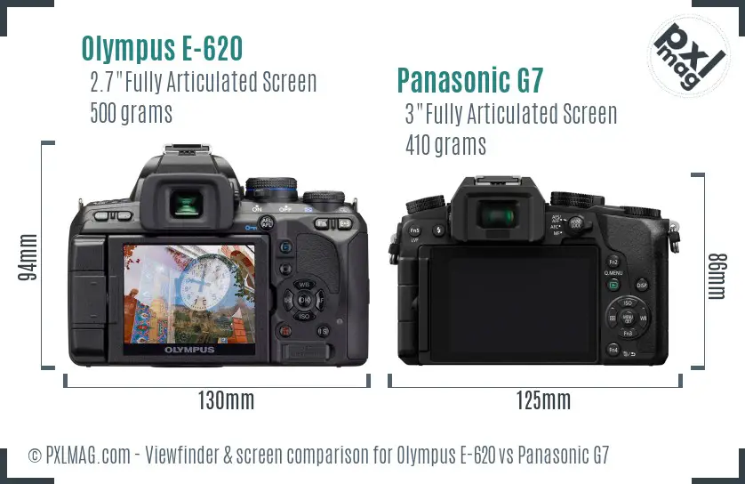 Olympus E-620 vs Panasonic G7 Screen and Viewfinder comparison