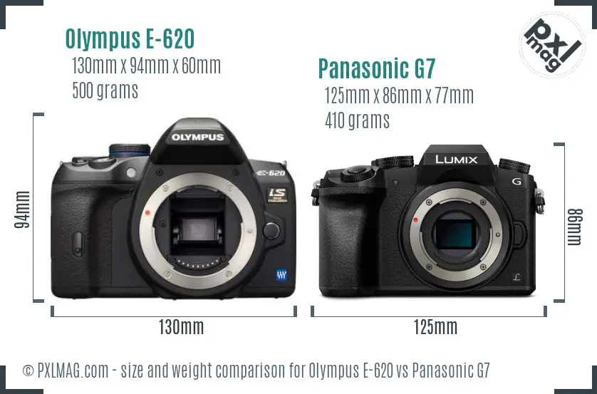 Olympus E-620 vs Panasonic G7 size comparison