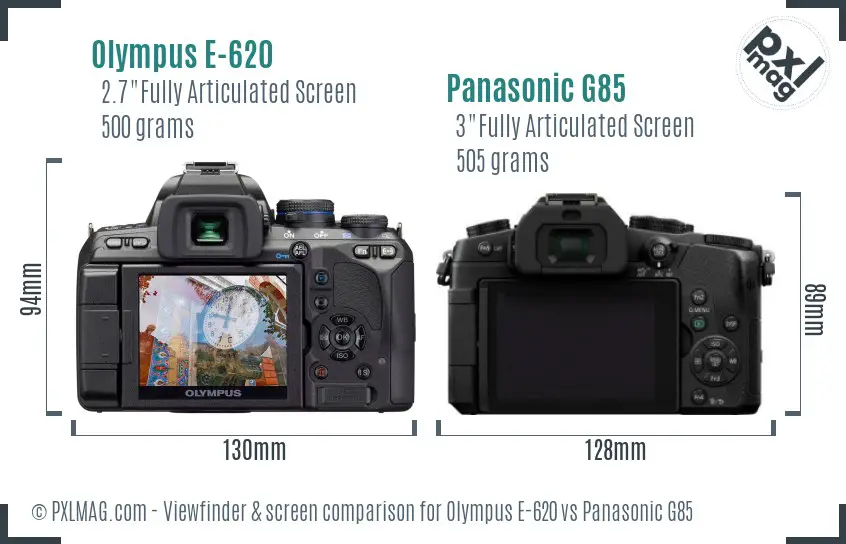 Olympus E-620 vs Panasonic G85 Screen and Viewfinder comparison