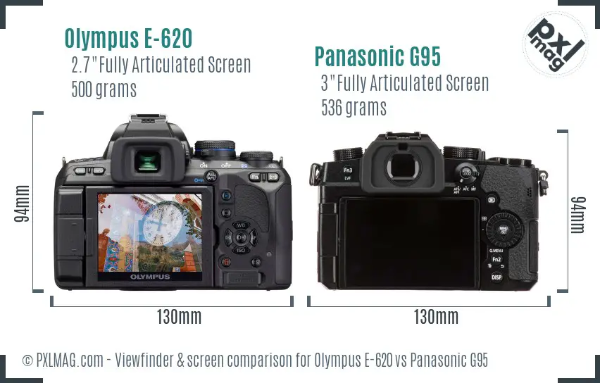 Olympus E-620 vs Panasonic G95 Screen and Viewfinder comparison