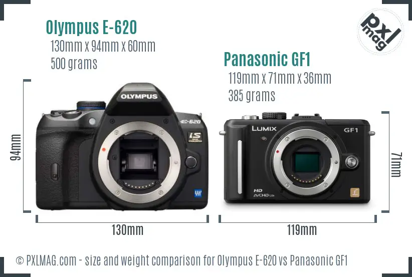 Olympus E-620 vs Panasonic GF1 size comparison