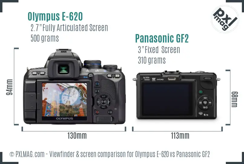 Olympus E-620 vs Panasonic GF2 Screen and Viewfinder comparison