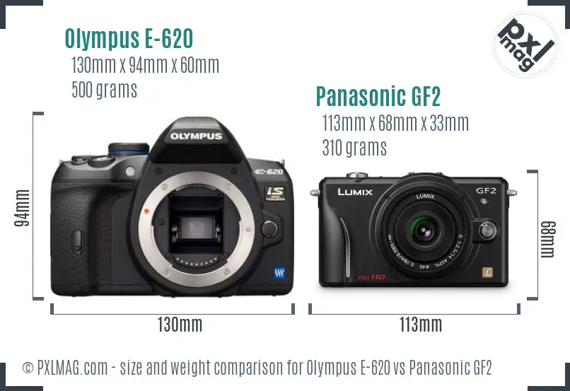Olympus E-620 vs Panasonic GF2 size comparison
