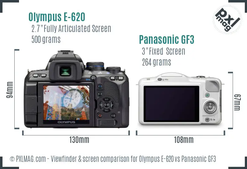 Olympus E-620 vs Panasonic GF3 Screen and Viewfinder comparison