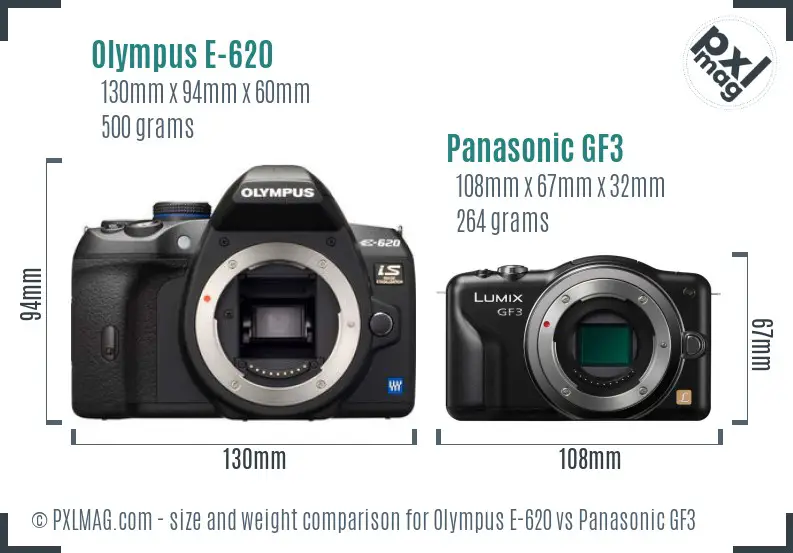 Olympus E-620 vs Panasonic GF3 size comparison