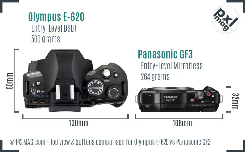 Olympus E-620 vs Panasonic GF3 top view buttons comparison