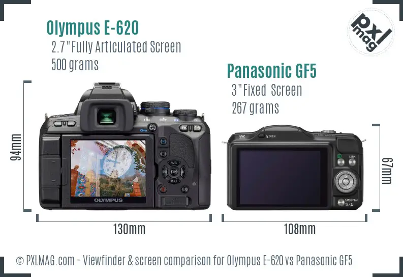 Olympus E-620 vs Panasonic GF5 Screen and Viewfinder comparison