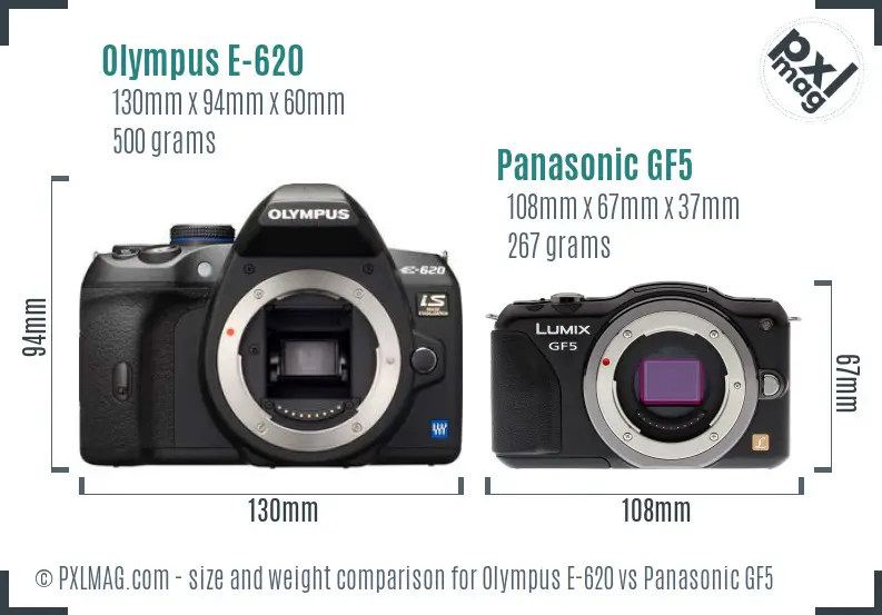 Olympus E-620 vs Panasonic GF5 size comparison