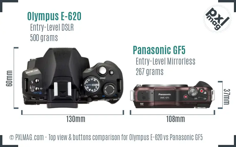 Olympus E-620 vs Panasonic GF5 top view buttons comparison